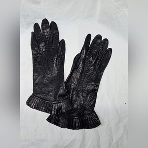 Vintage Alexette Italian Black Leather Dress Gloves 6 1/4 Soft Unlined